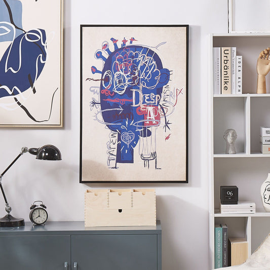 Abstract Mind Canvas 63 x 93cm Blue Beige Framed Art