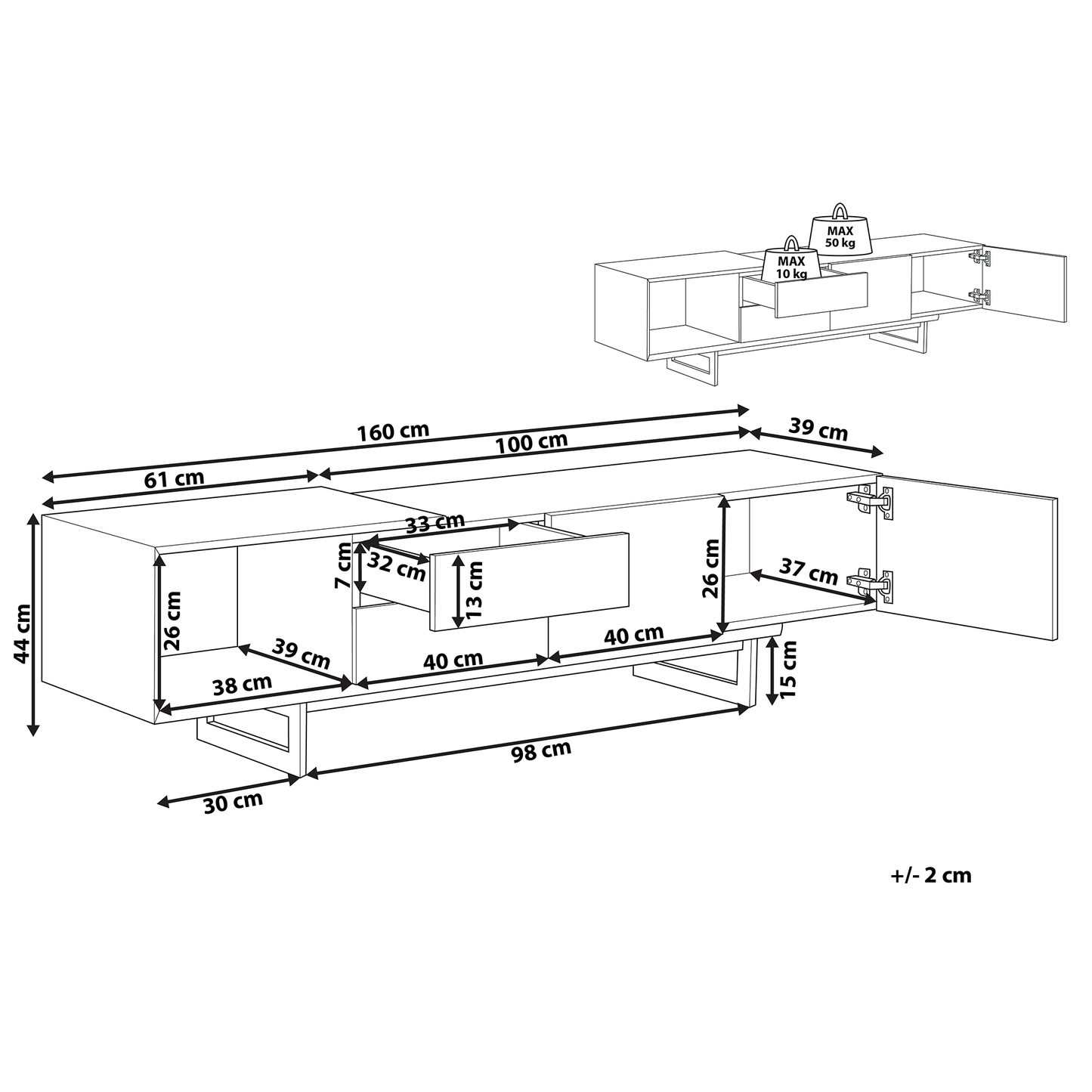 Brand TV Stand 160cm Up To 70 Inch Light Brown Black MDF With Drawers
