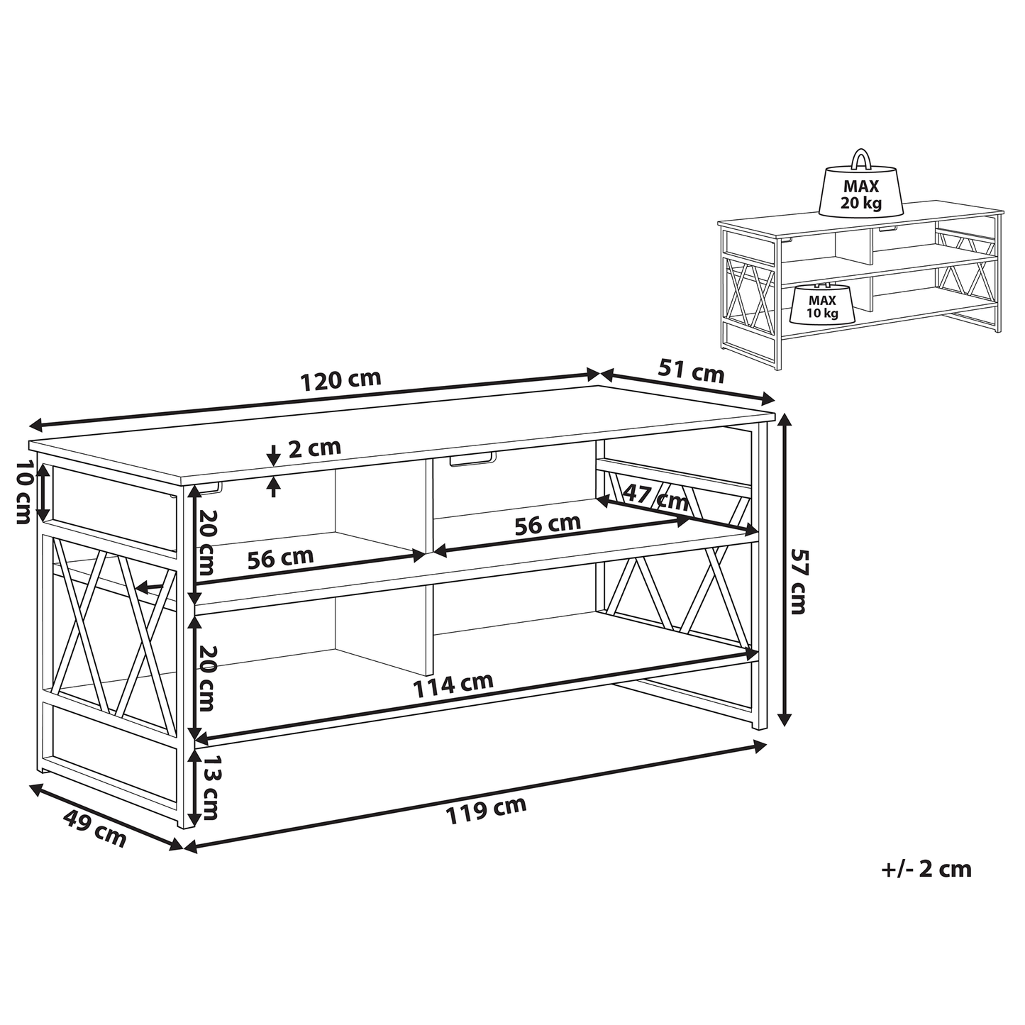 TV Stand Cabinet Dark Brown Black Metal 4 Shelves