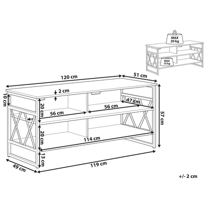 TV Stand Cabinet Dark Brown Black Metal 4 Shelves