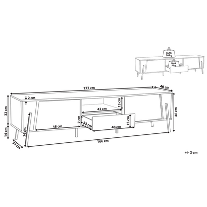 Industrial TV Stand Up To 75 Inch TV, Concrete Look Finish With Black Metal Legs, 1 Drawer 2 Cabinets