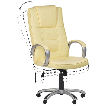 Beige Faux Leather Massage Office Chair With Heated Seat