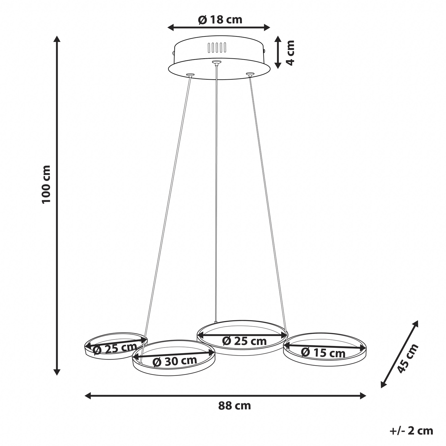Pendant Lamp Black Aluminium Five Ring Integrated LED