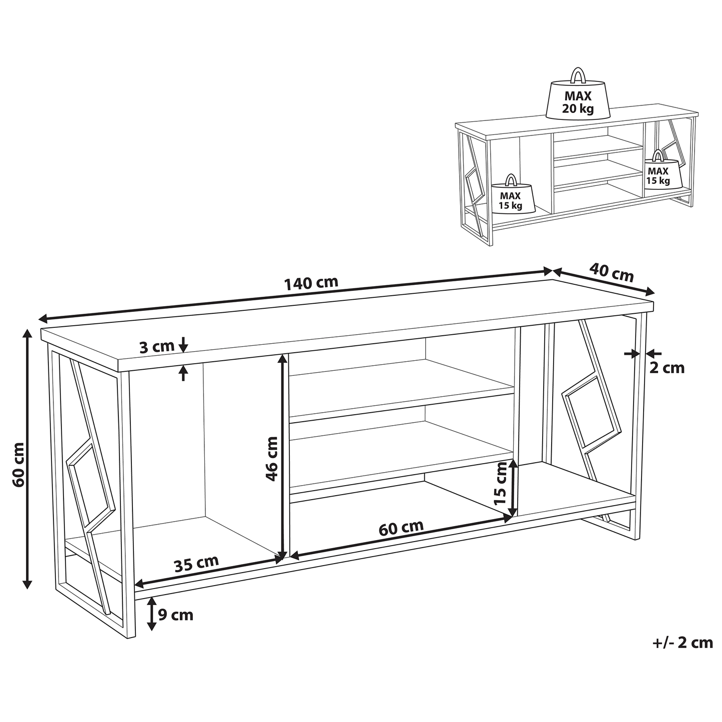 TV Stand For 60In Dark Brown Finish With Open Shelves
