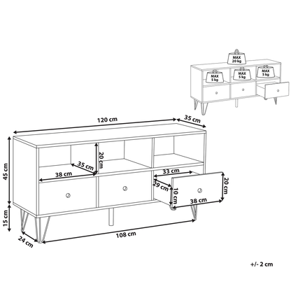 Modern TV Stand Dark Brown With White Accents For Up To 50 Inch TV 3 Drawers