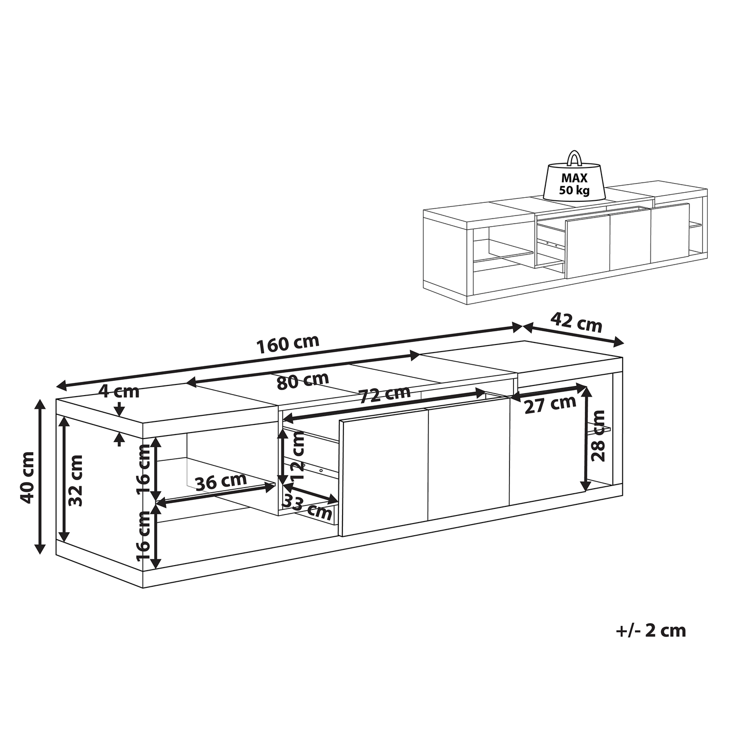 Nova Home TV Stand White Light Wood MDF Glass 160 cm Up To 70 Inch