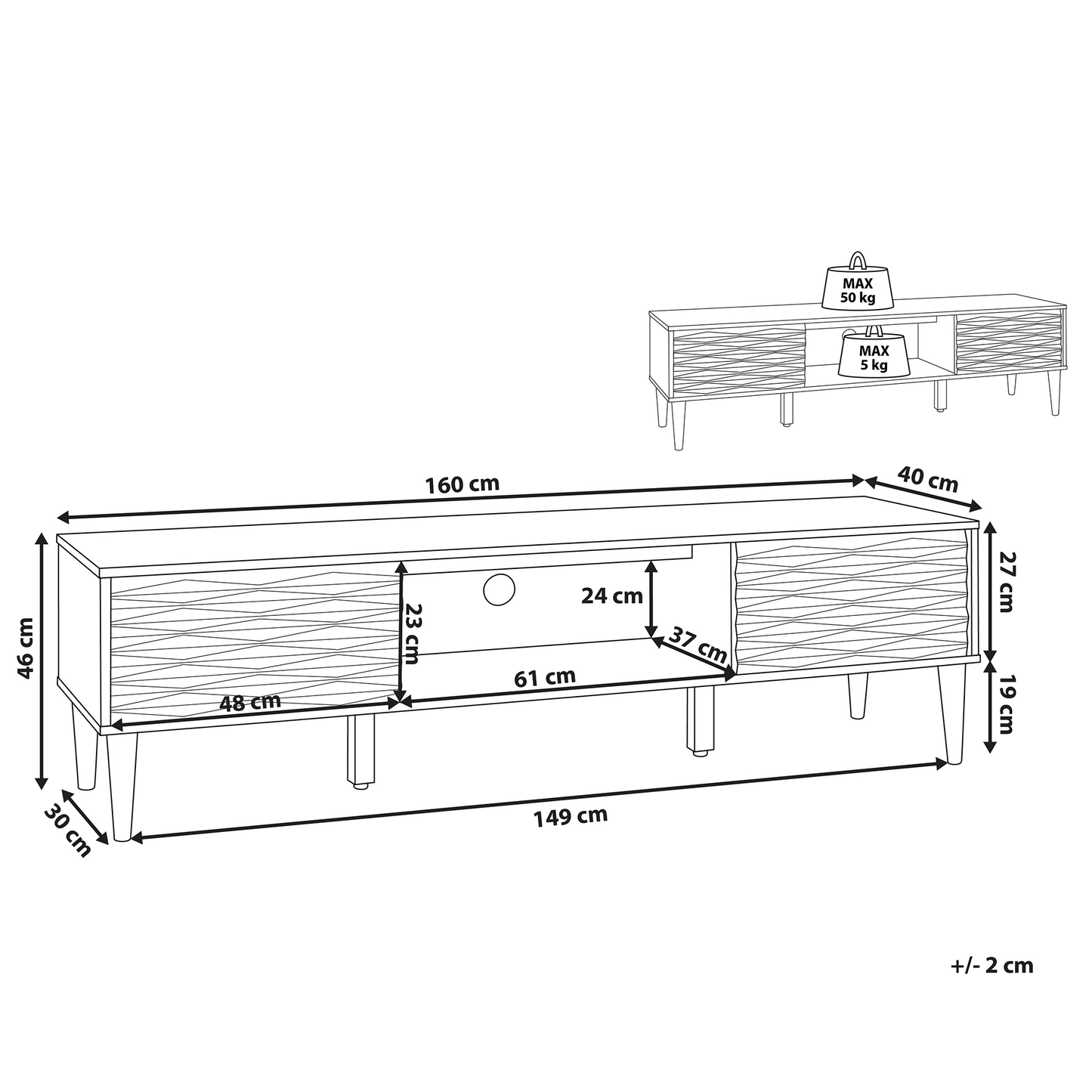 Dark Brown TV Stand For 75 Inch Televisions With Two Cabinets And Wide Top Shelf