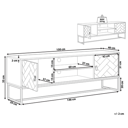 TV Stand Dark Brown White Metal Legs for 75 Inch TVs