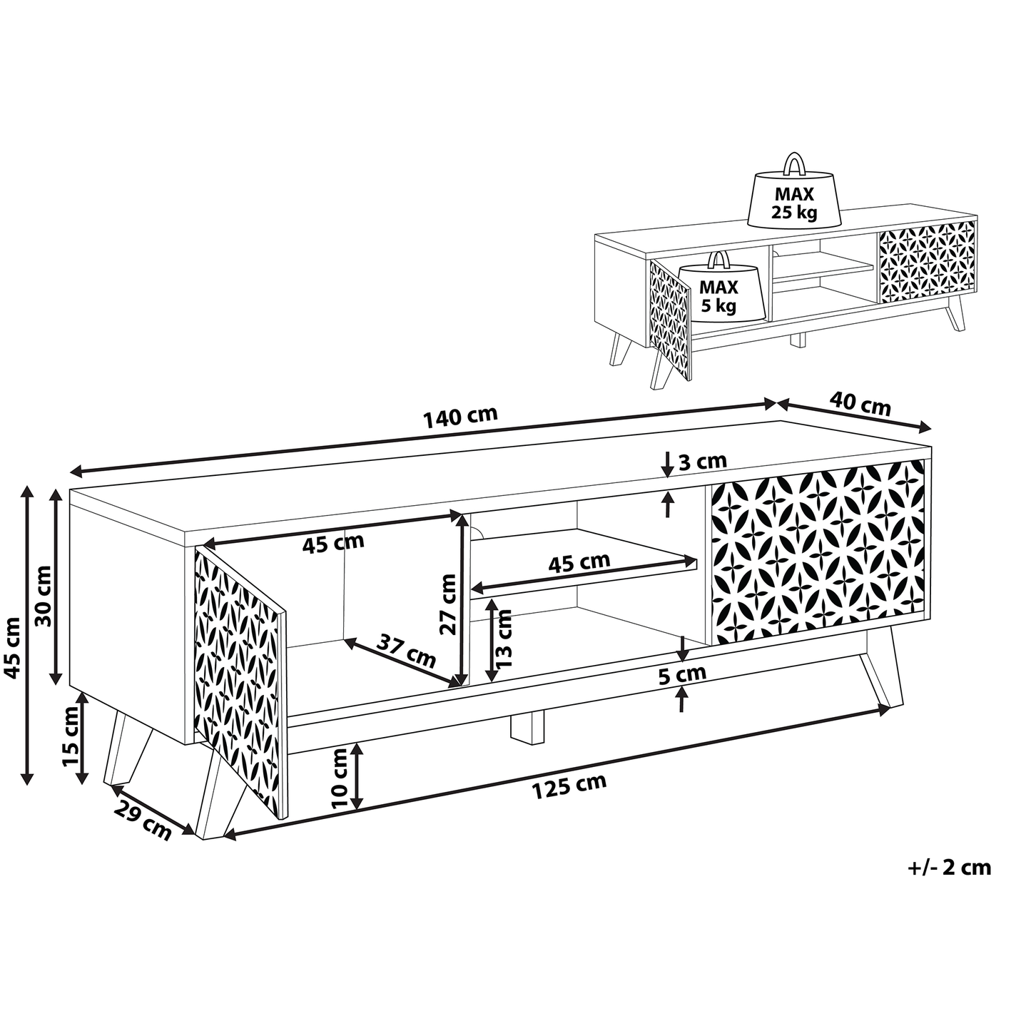 Sablon TV Stand Dark Brown Entertainment Unit With Cable Management