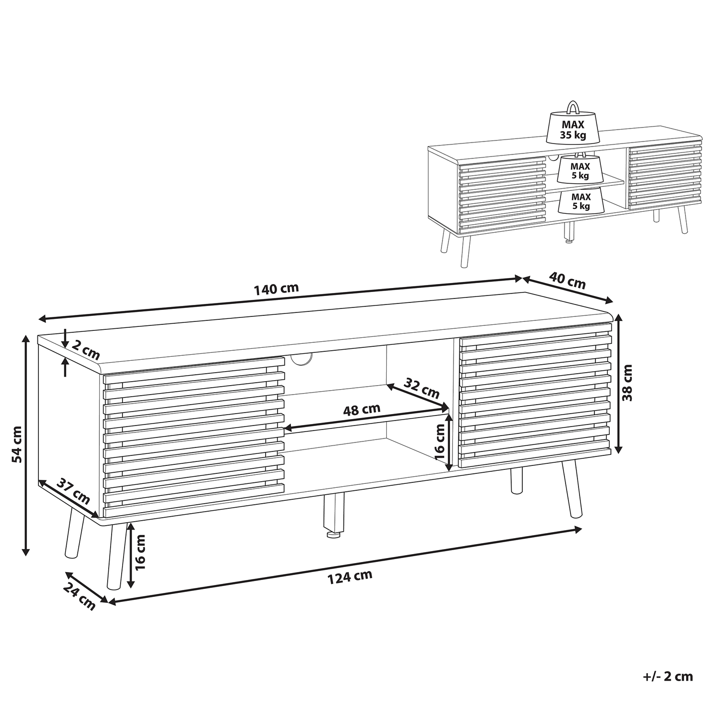 TV Stand Dark Brown for 63 Inch TV With Slatted Doors