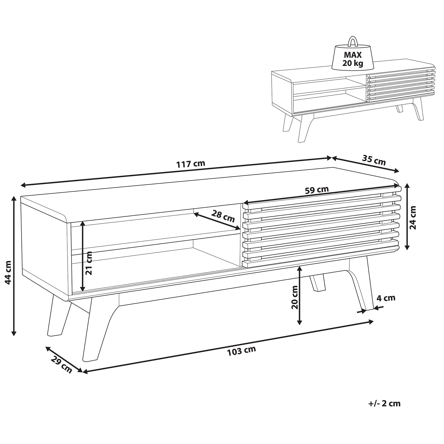 TV Stand Dark Wood White Up To 53 Inch 4 Shelves