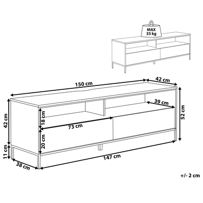 Nordic Wood TV Stand With Black Frame For 70 Inch TV, 2 Drawers