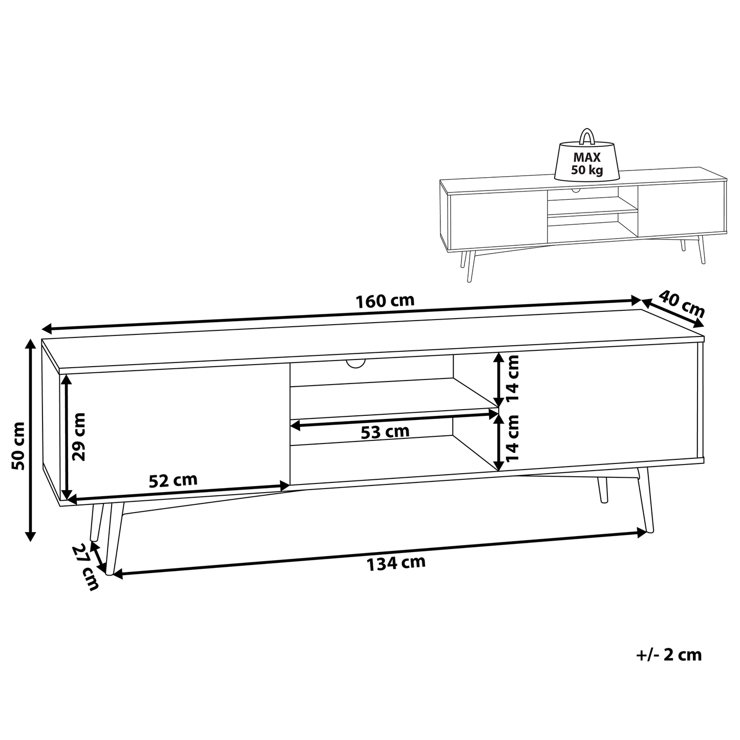 Light Brown TV Stand For 60 Inch TV With 2 Cabinets Open Shelf