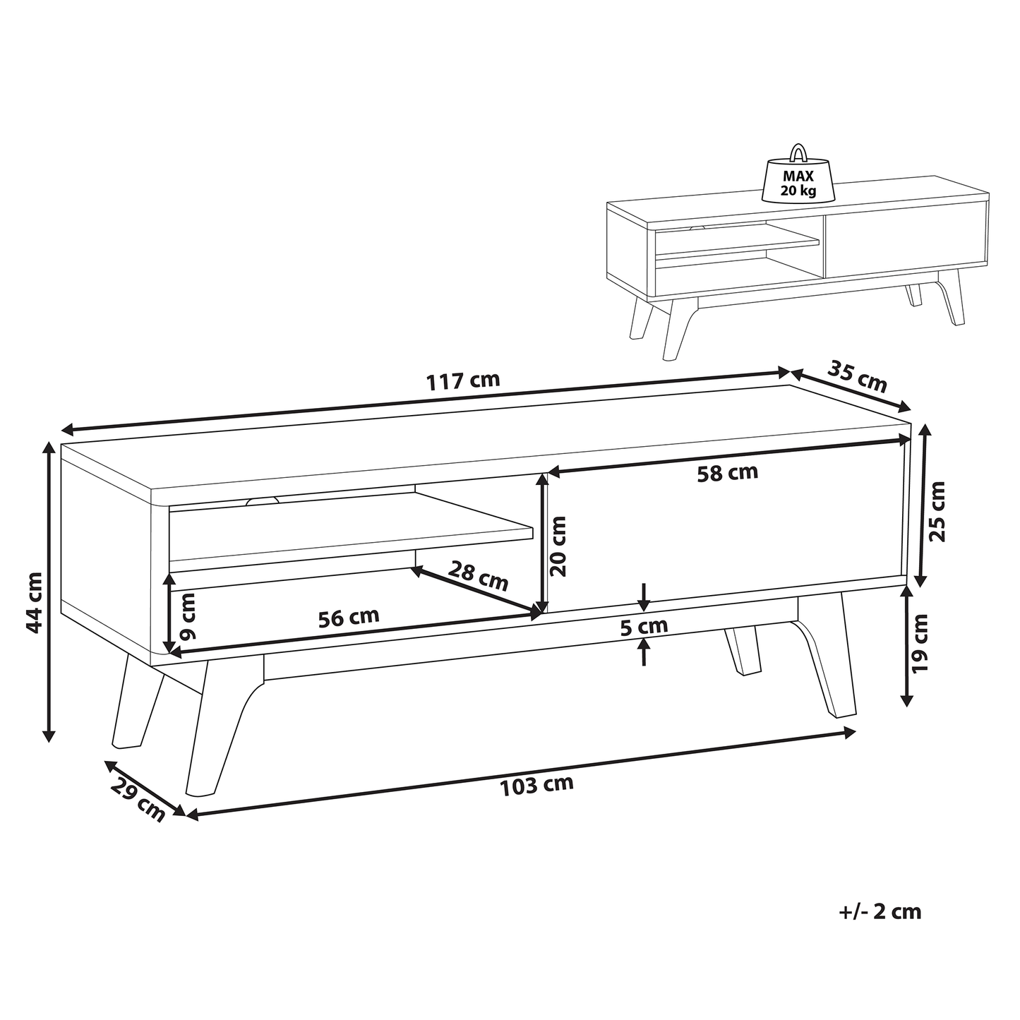 TV Stand Dark Brown White Storage Shelf Cable Management Modern