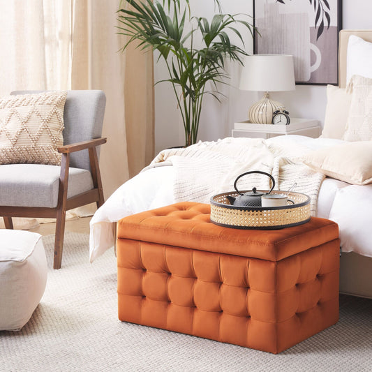 Velvet Tufted Ottoman Bench With Storage Orange