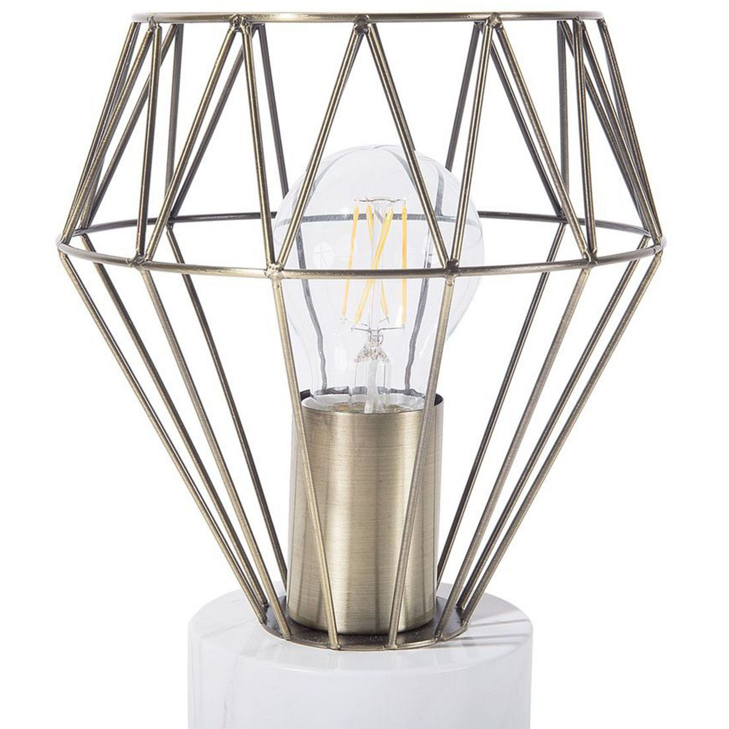 Table Lamp Bedside Light With Diamond Cage Shade And Marble Look Round Base