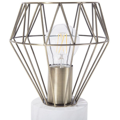 Table Lamp Bedside Light With Diamond Cage Shade And Marble Look Round Base