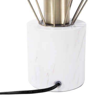 Table Lamp Bedside Light With Diamond Cage Shade And Marble Look Round Base