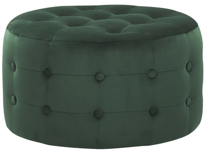 Dark Green Velvet Round Pouffe Button Tufted