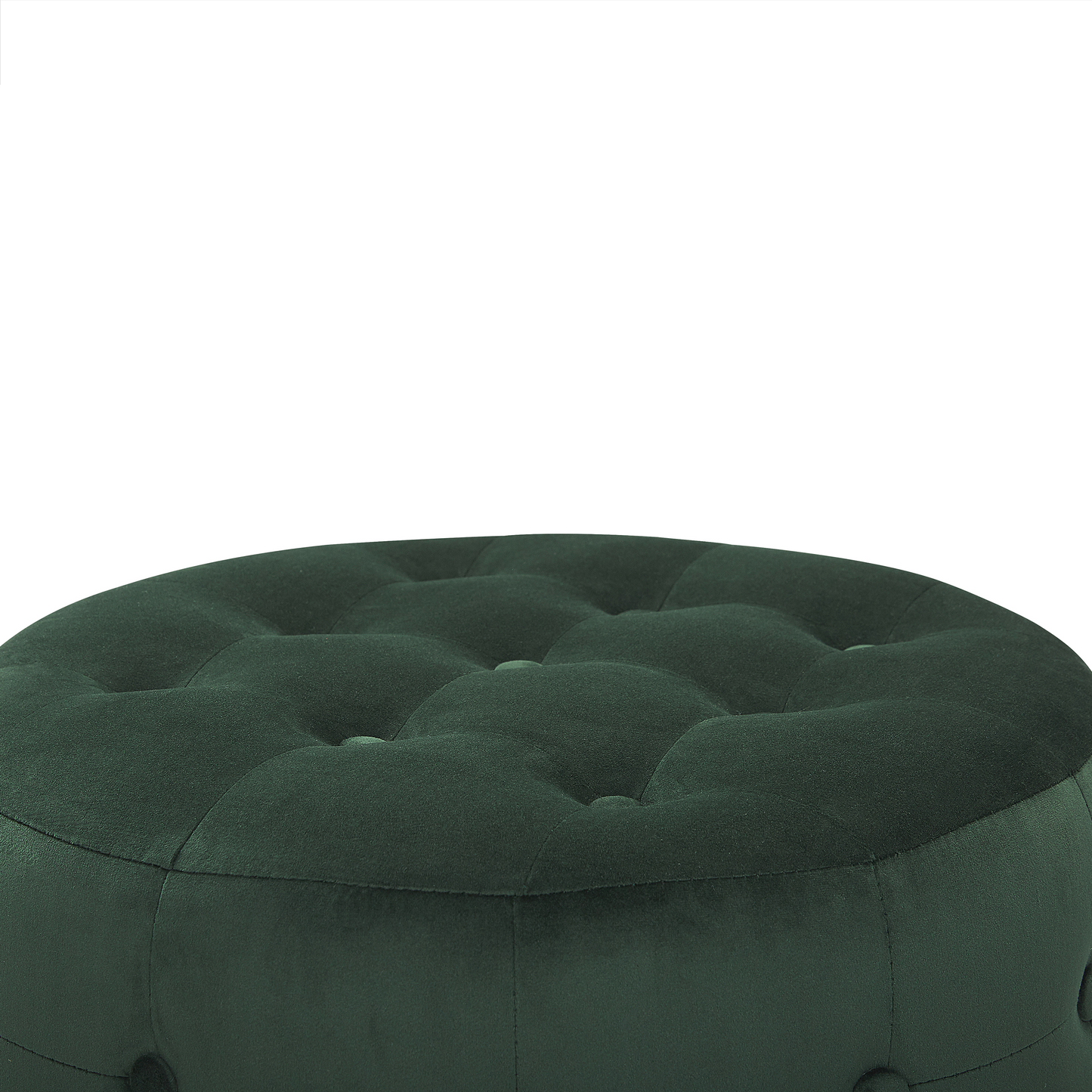 Dark Green Velvet Round Pouffe Button Tufted