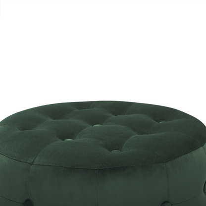 Dark Green Velvet Round Pouffe Button Tufted