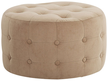 Footstool Beige Velvet Round Pouffe Button Tufted