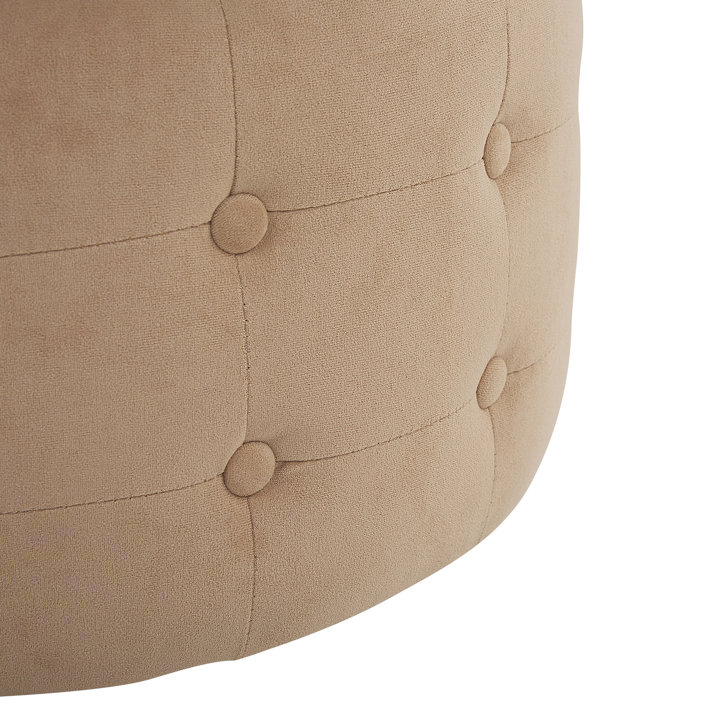Footstool Beige Velvet Round Pouffe Button Tufted