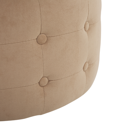 Footstool Beige Velvet Round Pouffe Button Tufted