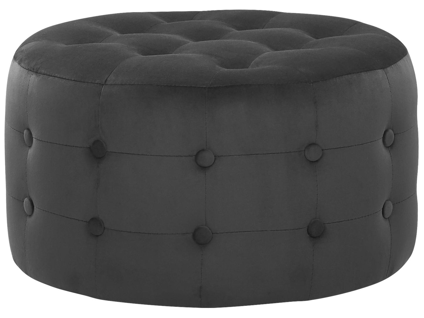 Black Velvet Round Footstool With Button Tufting