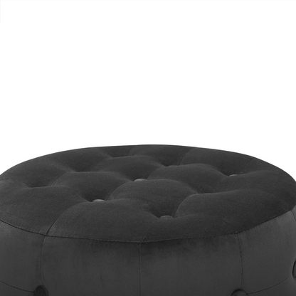 Black Velvet Round Footstool With Button Tufting