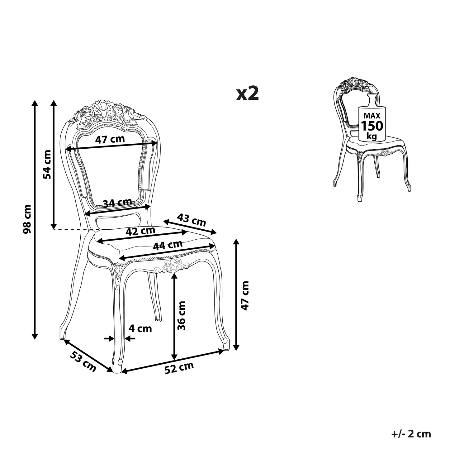 Acryluxe Vintage Modern Transparent Black Dining Chairs Set of 2