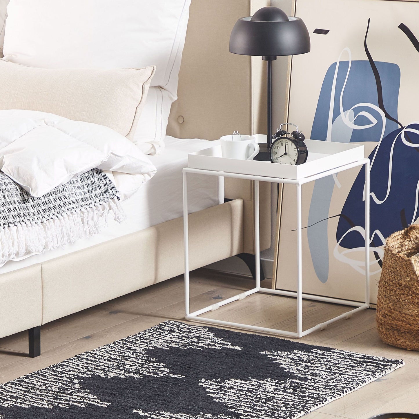 Cotton Area Rug 80 x 150 Black White Geometric