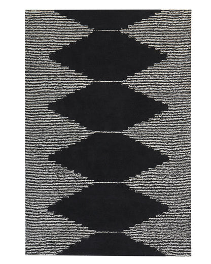 Cotton Area Rug 140 x 200cm Black and White Geometric Scandinavian With Protective Underlay