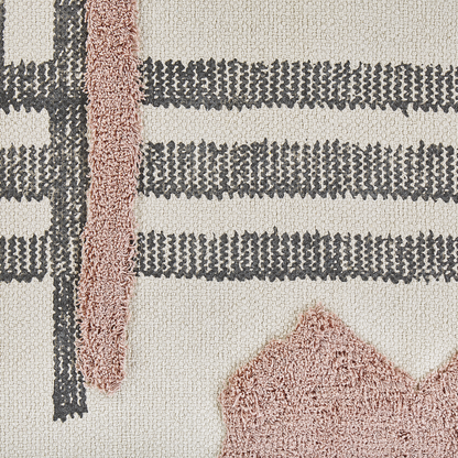 Nordic Loom Handwoven Cotton Area Rug 140 x 200 Beige Black Fringe