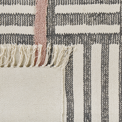 Handwoven Cotton Area Rug 80 X 150cm Beige Black Fringe Scandinavian Pattern