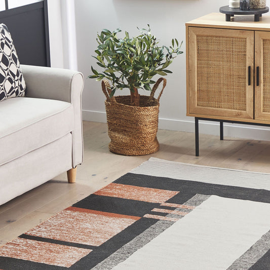 Nordic Home Handwoven Multicolour Cotton Area Rug 140 x 200cm Scandinavian Pattern For Living Room