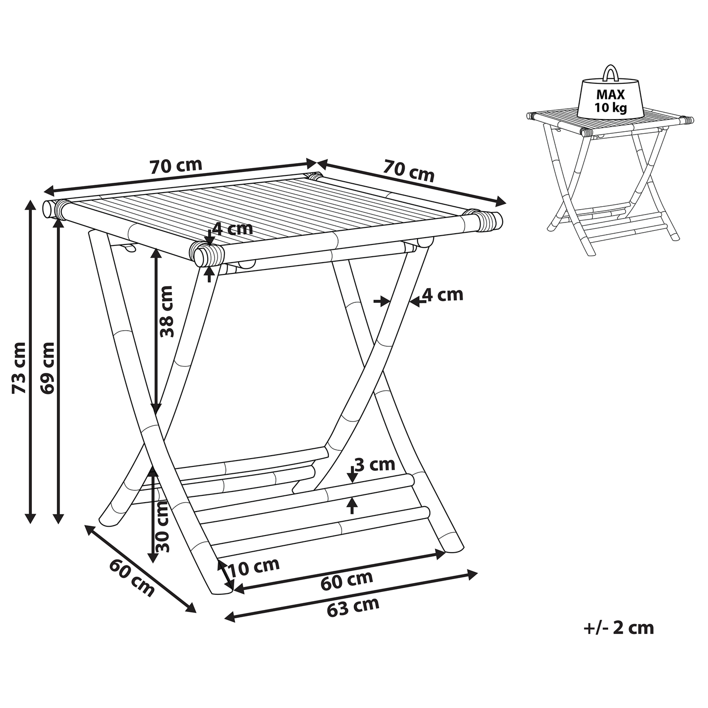 Foldable Bistro Table 70 x 70cm Natural Wood Indoor Outdoor