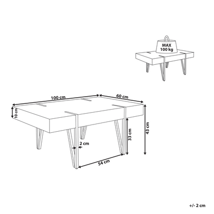 Coffee Table Dark Brown Metal Legs 100 x 60 Modern