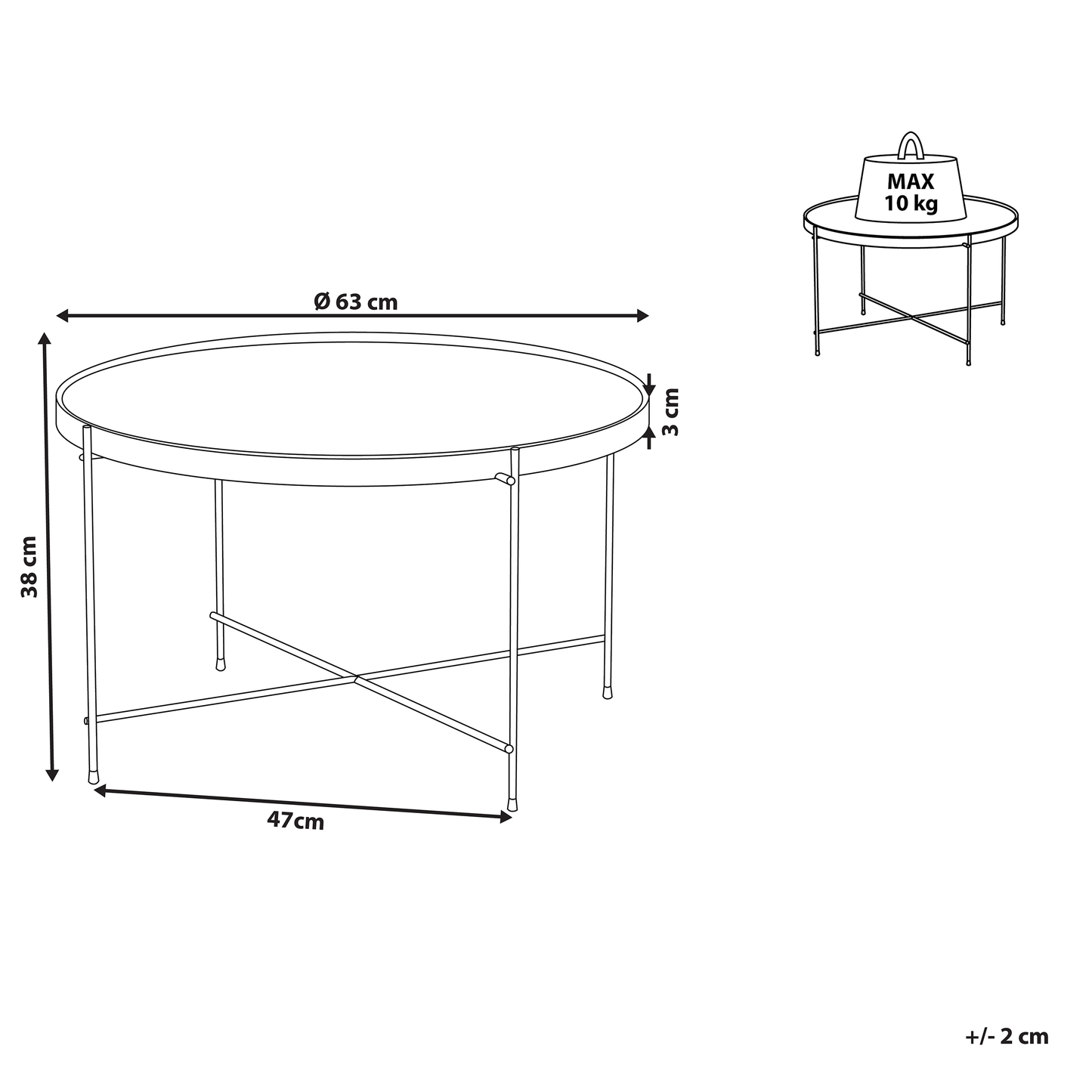 Glamora Round Coffee Table Black Glass Top Silver Metal Legs 63cm