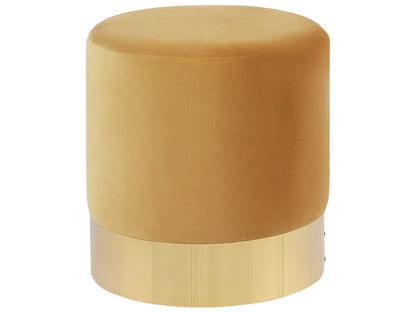 Velvetique Velvet Round Footstool Yellow Glam Pouffe Gold Accent