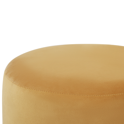 Velvetique Velvet Round Footstool Yellow Glam Pouffe Gold Accent
