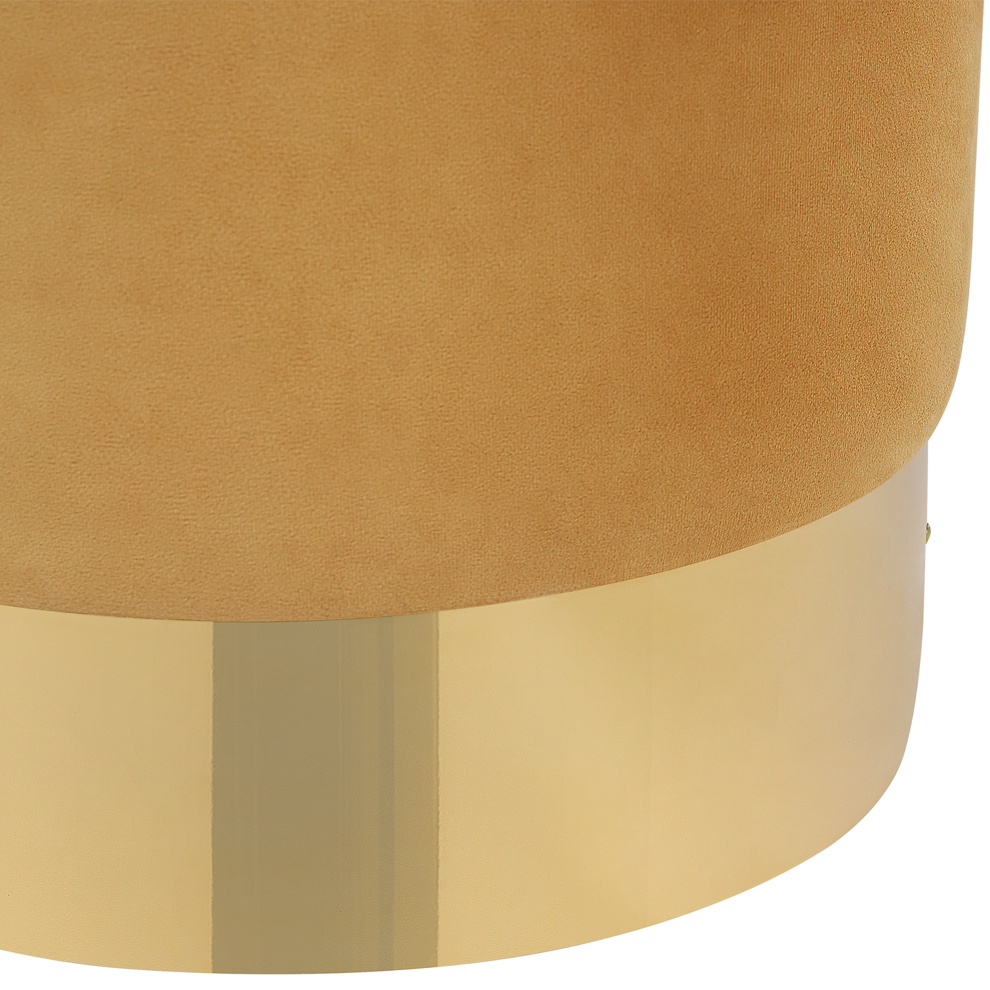 Velvetique Velvet Round Footstool Yellow Glam Pouffe Gold Accent