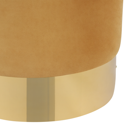 Velvetique Velvet Round Footstool Yellow Glam Pouffe Gold Accent