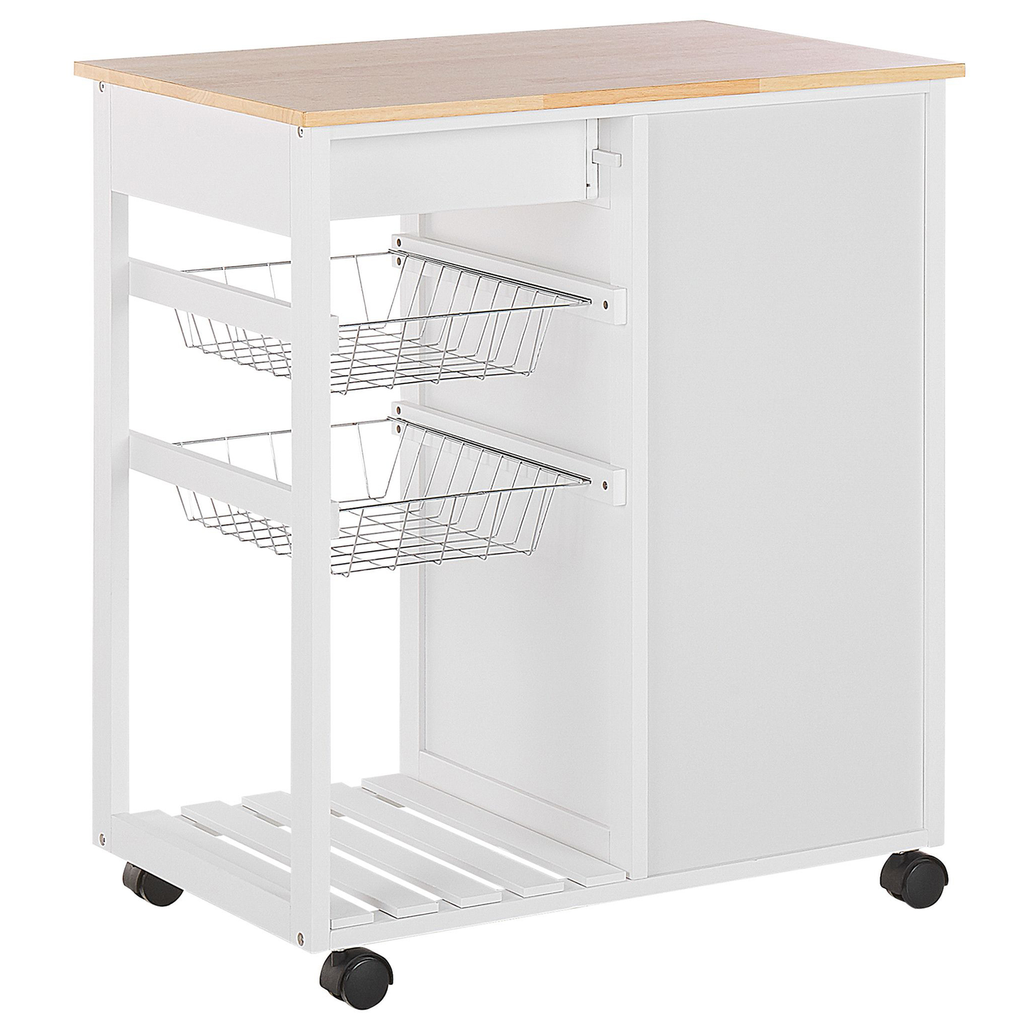 White Pine Kitchen Trolley With 2 Drawers 1 Cabinet 2 Racks Castors For Living Room