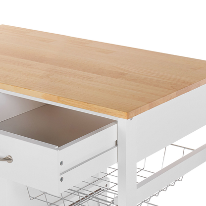 White Pine Kitchen Trolley With 2 Drawers 1 Cabinet 2 Racks Castors For Living Room