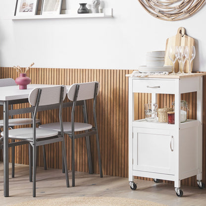 NovaHome Kitchen Trolley White Wood Top Drawer Casters 89cm High