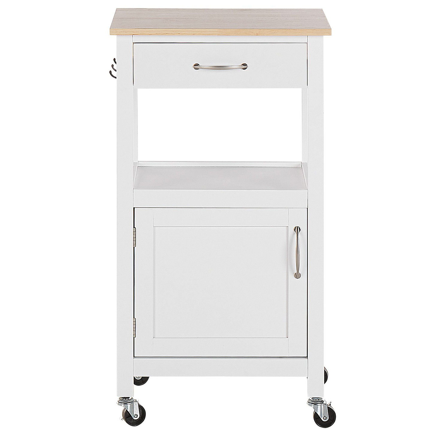 NovaHome Kitchen Trolley White Wood Top Drawer Casters 89cm High