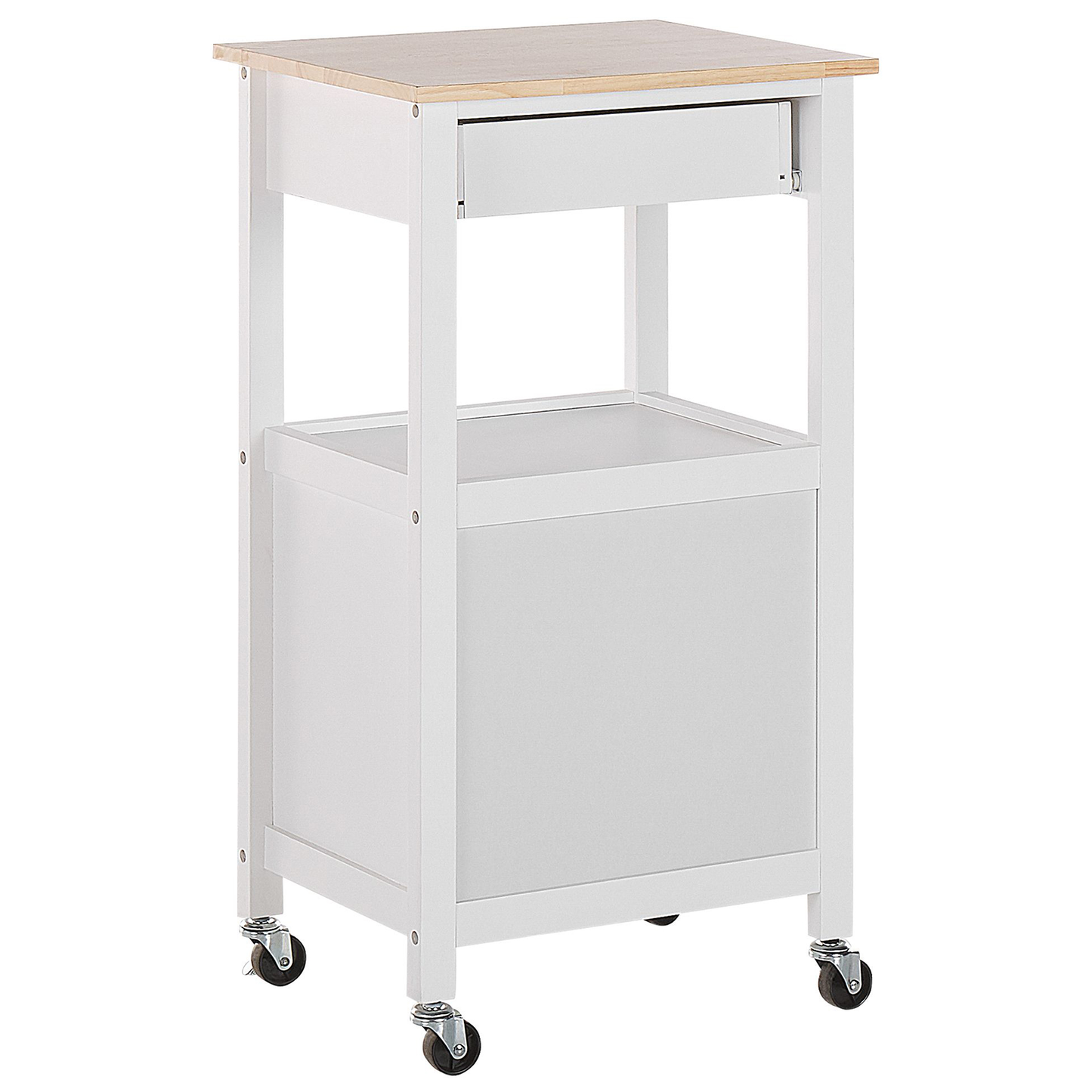 NovaHome Kitchen Trolley White Wood Top Drawer Casters 89cm High