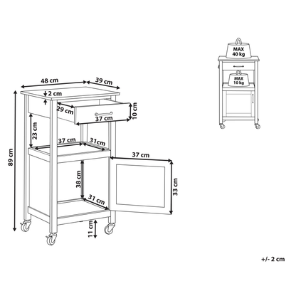 NovaHome Kitchen Trolley White Wood Top Drawer Casters 89cm High