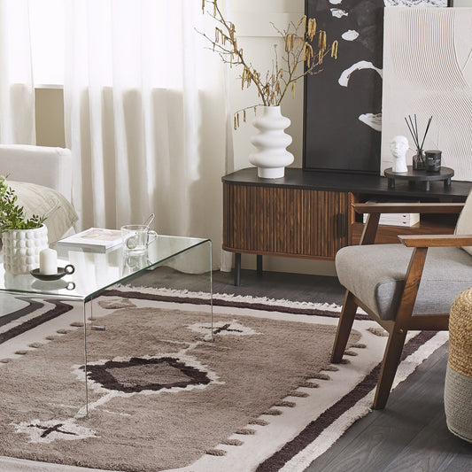 Cotton Area Rug 160 x 230cm Beige Tassel Tufted